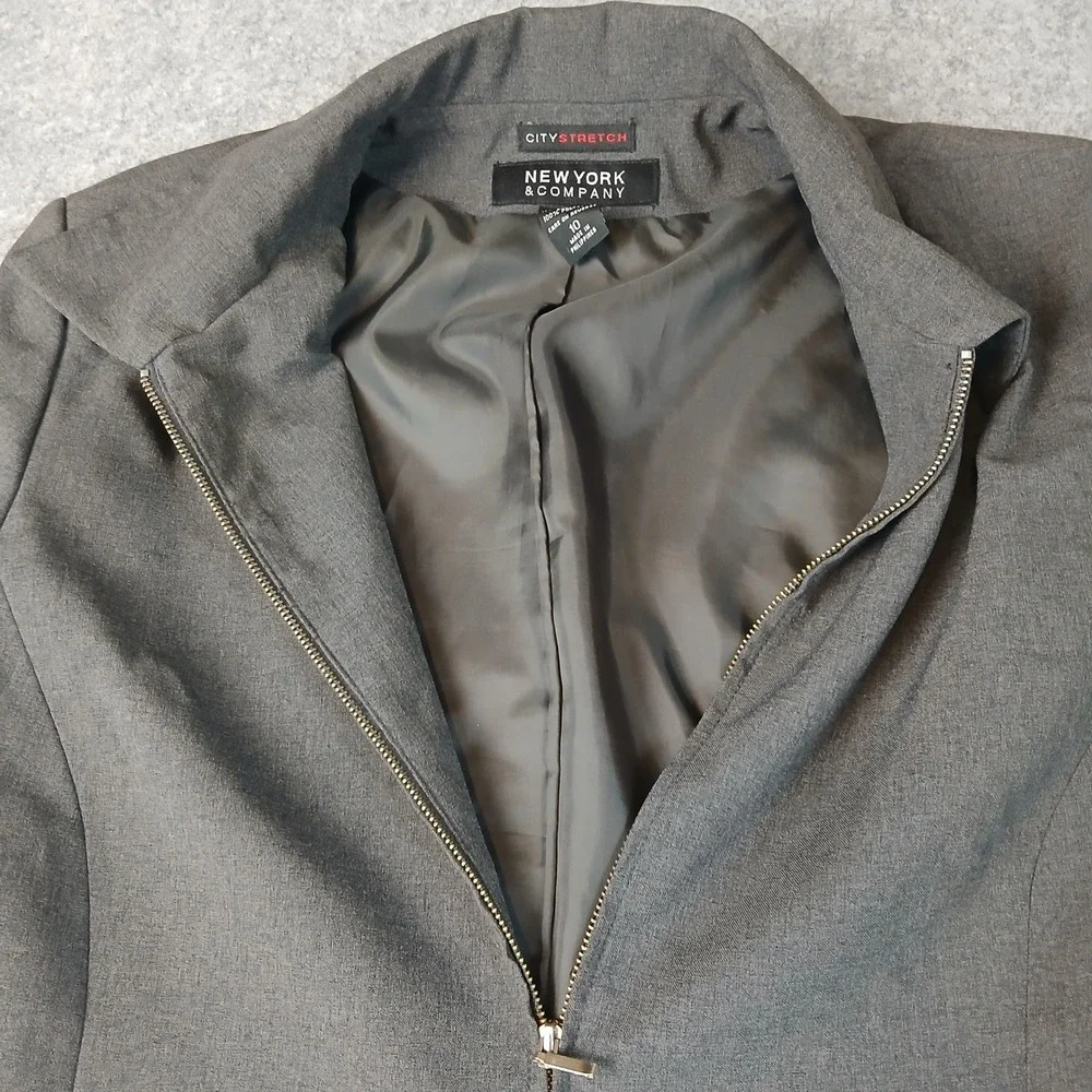 New York & Company Zip Up Jacket Womens Size 10 Gray‎ City Stretch Professional